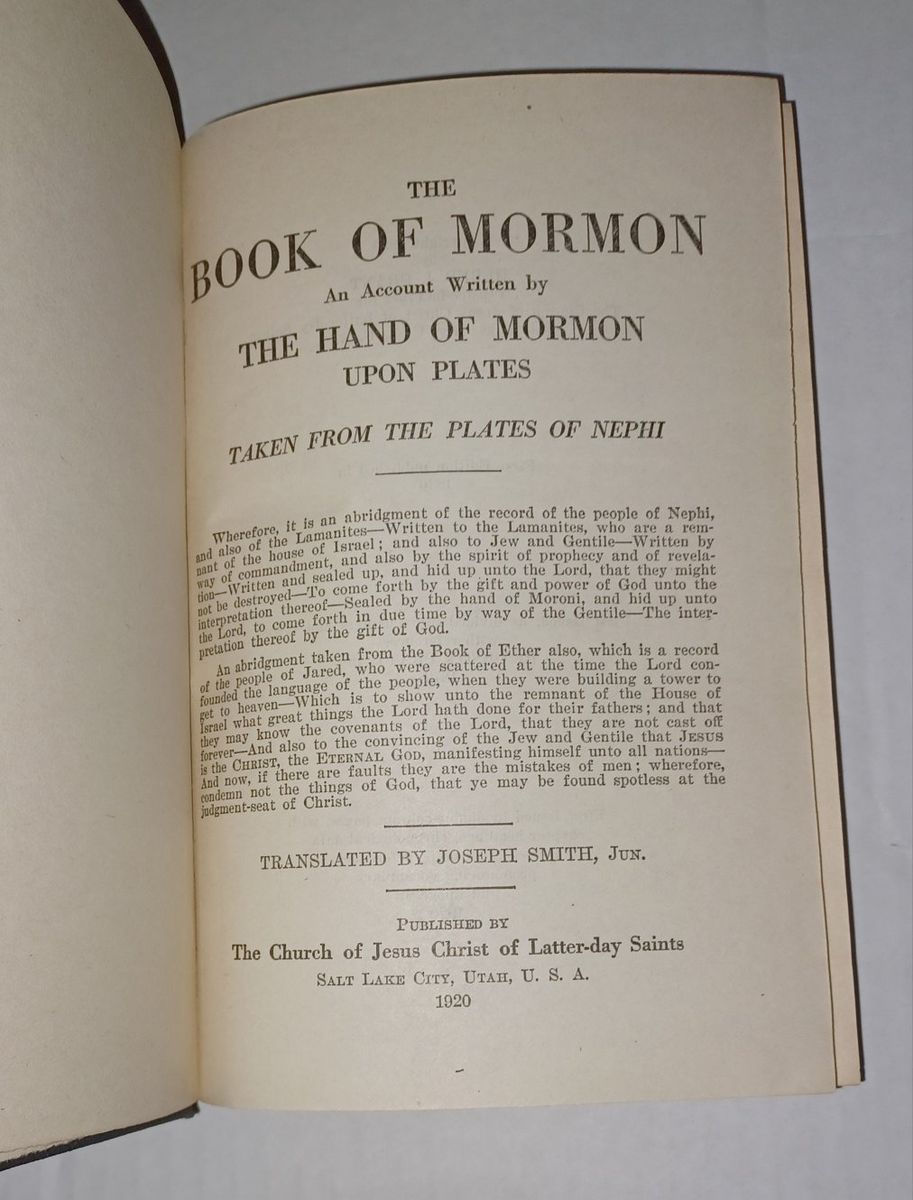 1920 The Book of Mormon, Translated by Joseph Smith, Jr. - 1920 Edition, Church of Jesus Christ of Latter-day Saints