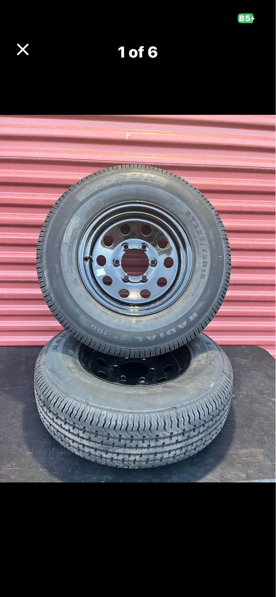 Set of 2 Hi Run ST 225/75 R 15 Trailer Tires Mounted on New Black Mod Wheels Heavy Duty 10 Ply E Load 6 on 5.5 Brand New
