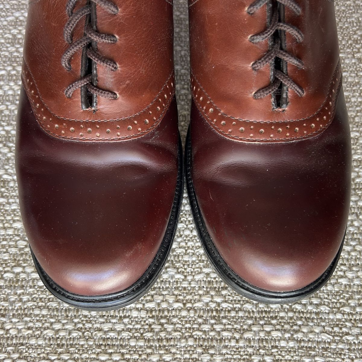Nunn Bush Men's Leather Saddle Shoes 2-Tone  Brown & Cordovan Oxfords Lace-Up Almond Toe Dress