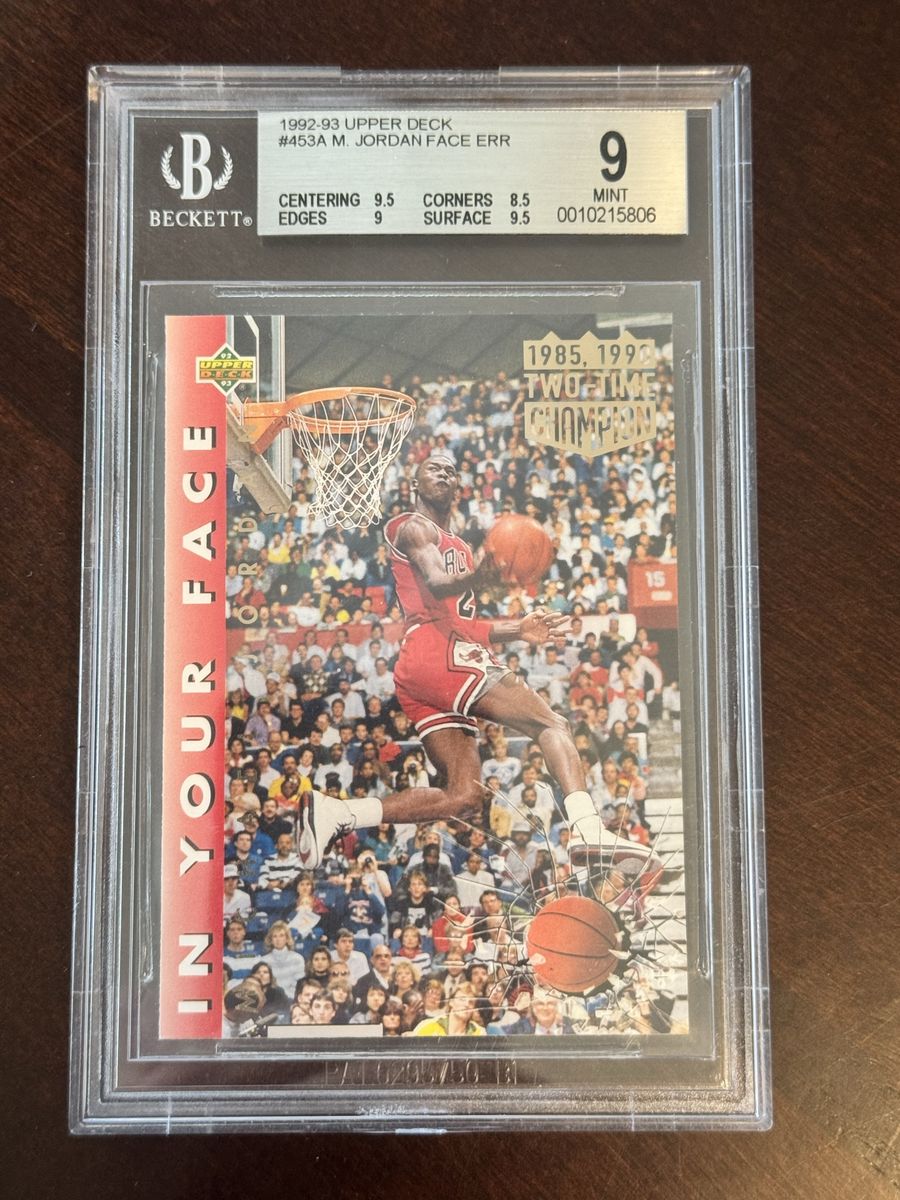 1992-93 Upper Deck Michael Jordan "In Your Face" Error Card #453 BGS 9