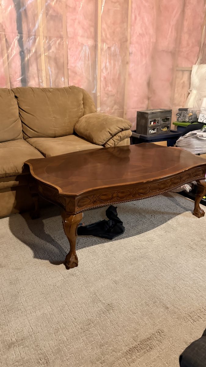 Ornate Carved Wood Coffee Table - Vintage Style Living Room Centerpiece