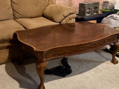 Ornate Carved Wood Coffee Table - Vintage Style Living Room Centerpiece