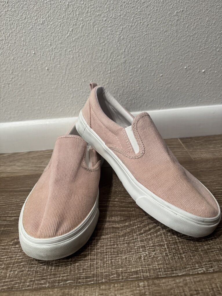 Pink Corduroy Slip-On Shoes