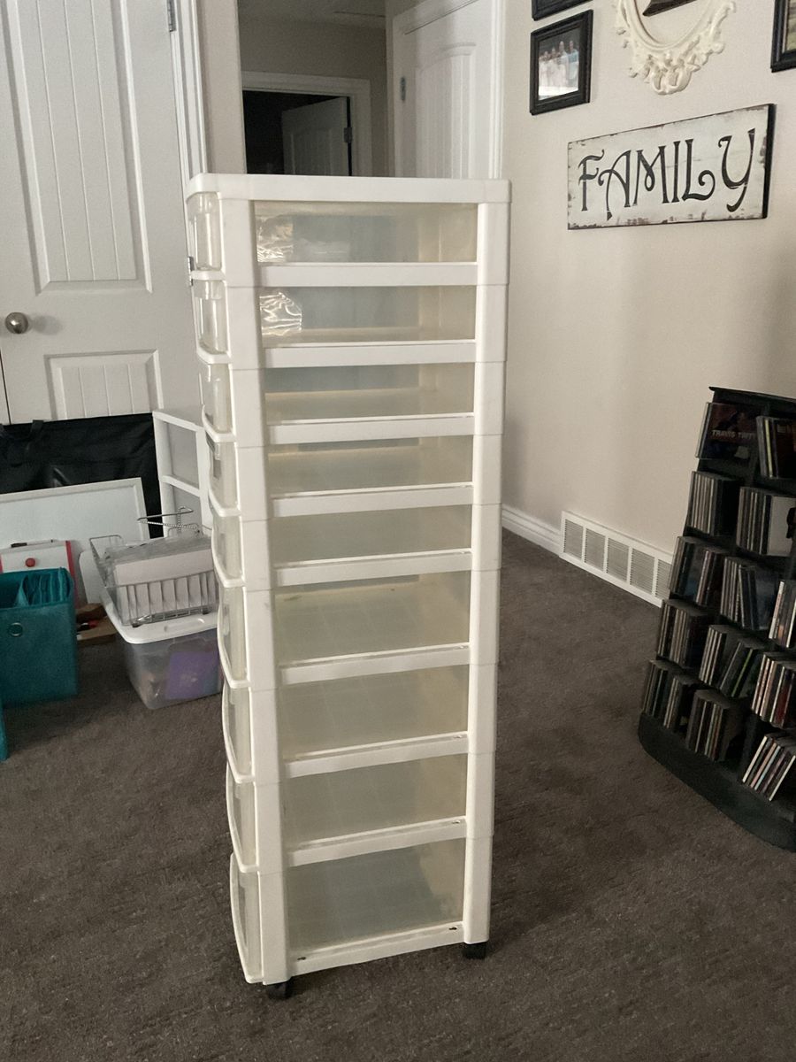 Clear Plastic Storage Drawer Unit, 9-Drawer Rolling Cart Organizer