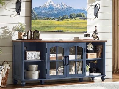 Farmhouse TV Stand for 60 Inch TV, Wood Entertainment Center with Adjustable Shelves