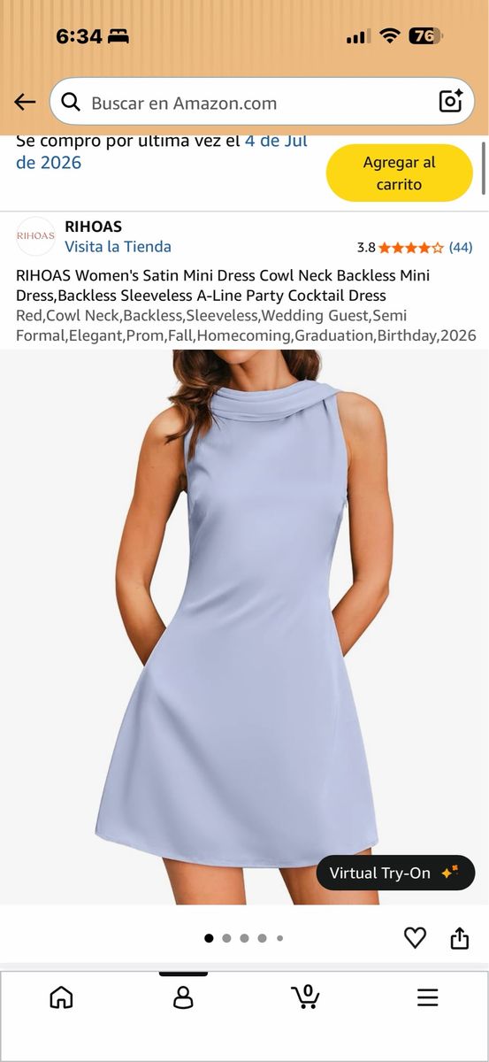 RIHOAS Women's Satin Mini Dress Cowl Neck Backless Sleeveless A-Line Party Cocktail Dress