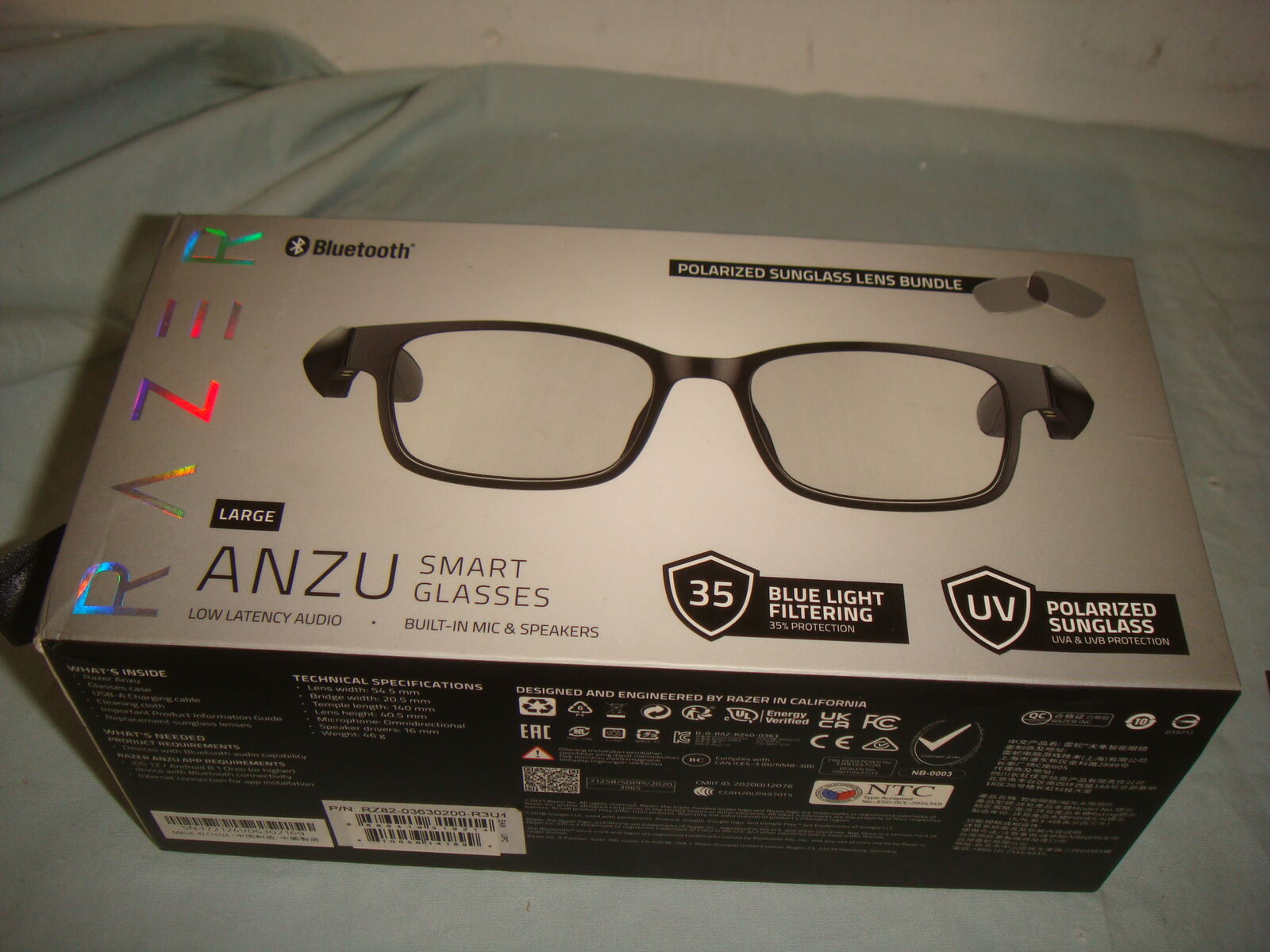 RAZER ANZU SMART GLASSES L BLUETOOTH AUDIO W BLUE LIGHT FILTERING & POLARIZED LENSES -EXCELLENT!