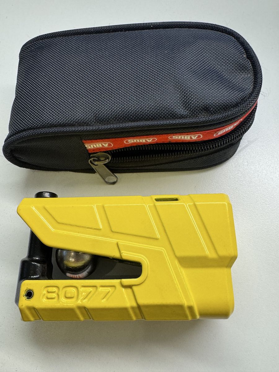 ABUS Granit Detecto 8077 Yellow Motorcycle Disc Lock with built-in Alarm and Case and Keys