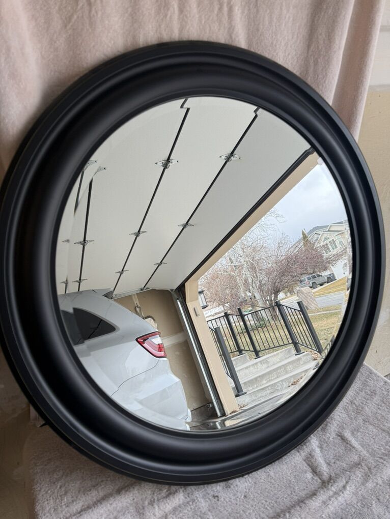 33 Black Wooden Circular Mirror