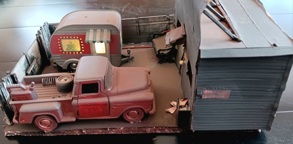 Handcrafted  Diorama with Vintage Truck and Trailer Model Display...battery lit..1/50 scaled
