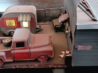 Handcrafted Diorama with Vintage Truck and Trailer Model Display...battery lit..1/50 scaled