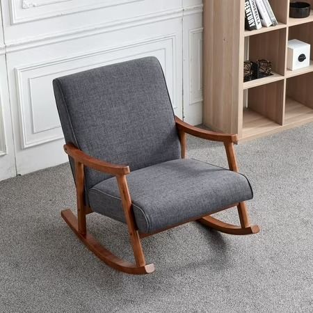 Outdoor Wood Rocking Chair with Cushions, Gray