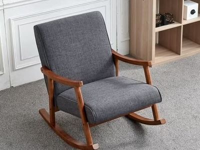 Outdoor Wood Rocking Chair with Cushions, Gray