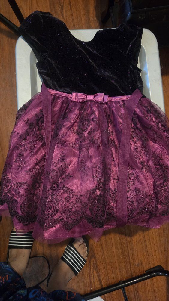 Jona Michelle Girl's Black Velvet & Purple Lace Sparkle Dress - Size 7 Holiday/Party