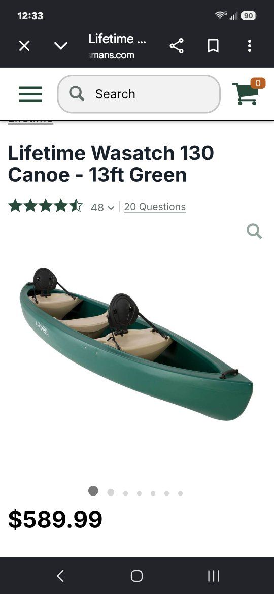 Lifetime Wasatch 130 Canoe - 13ft Green 2-Person Recreational Canoe