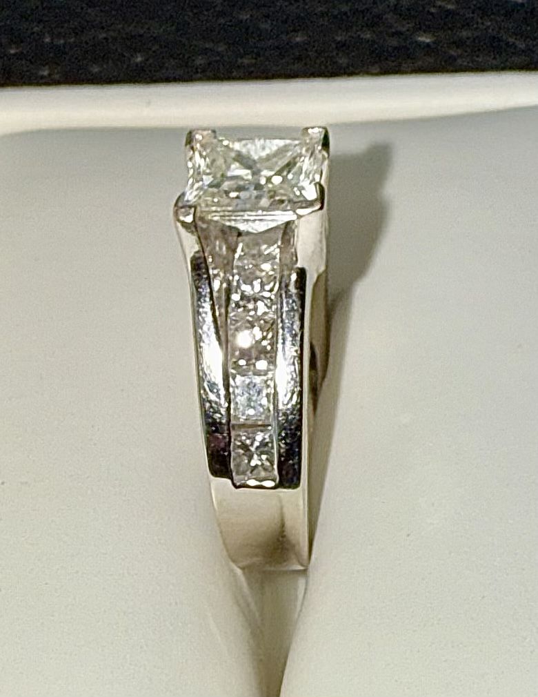 Engagement Ring 14k White Gold 1.55 Total Diamond Weight Princess Cut
