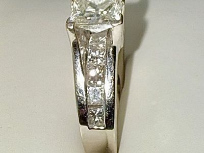 Engagement Ring 14k White Gold 1.55 Total Diamond Weight Princess Cut