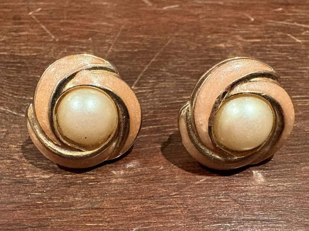 Vintage Faux Pearl & Pink Enamel Earrings