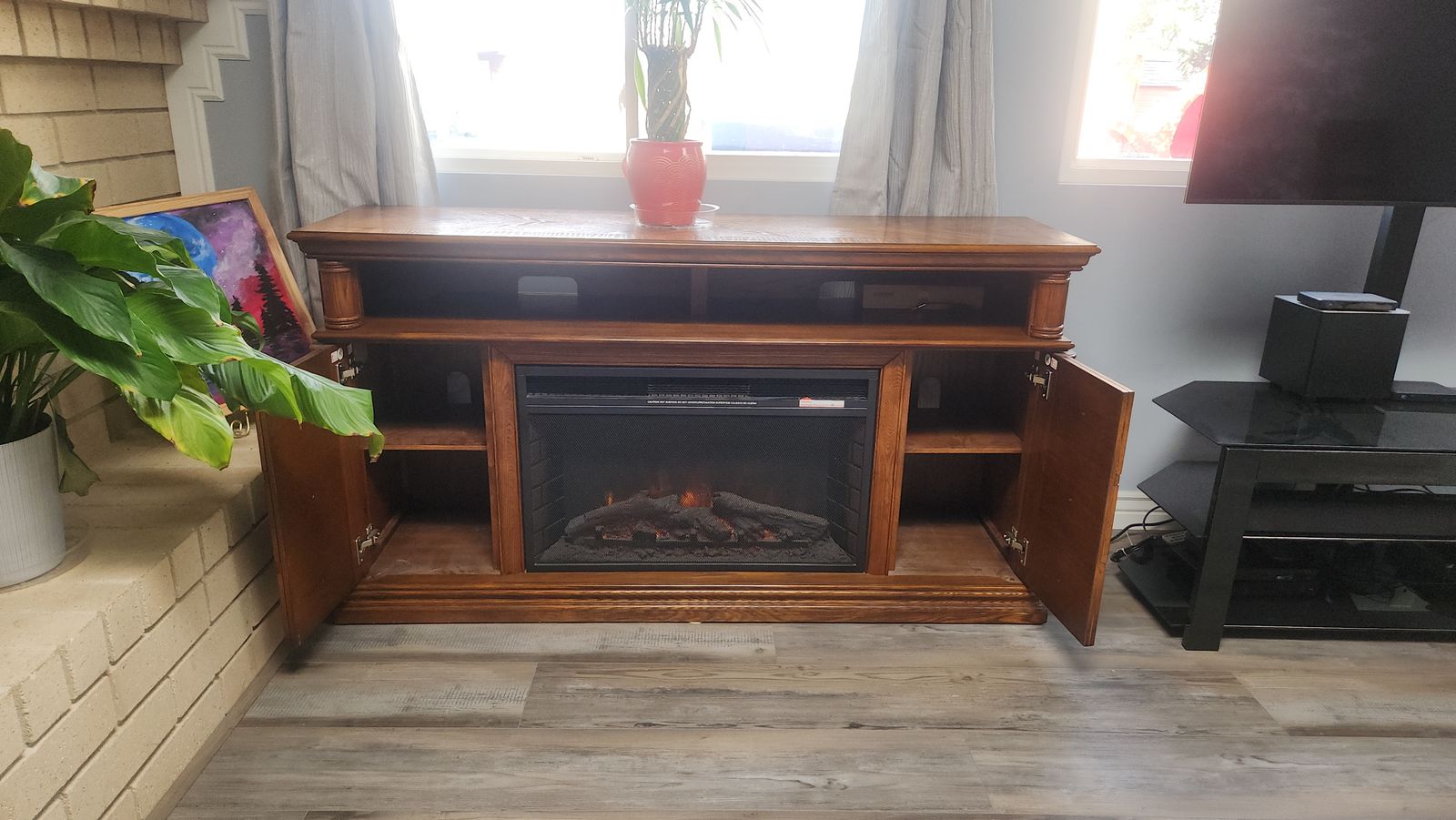 Tv stand fire place storage cabinet