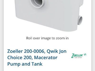 Zoeller Qwik Jon Premier Upflush Bathroom Grinder Pump 201-0006 115V 1/3 HP Macerator Pump
