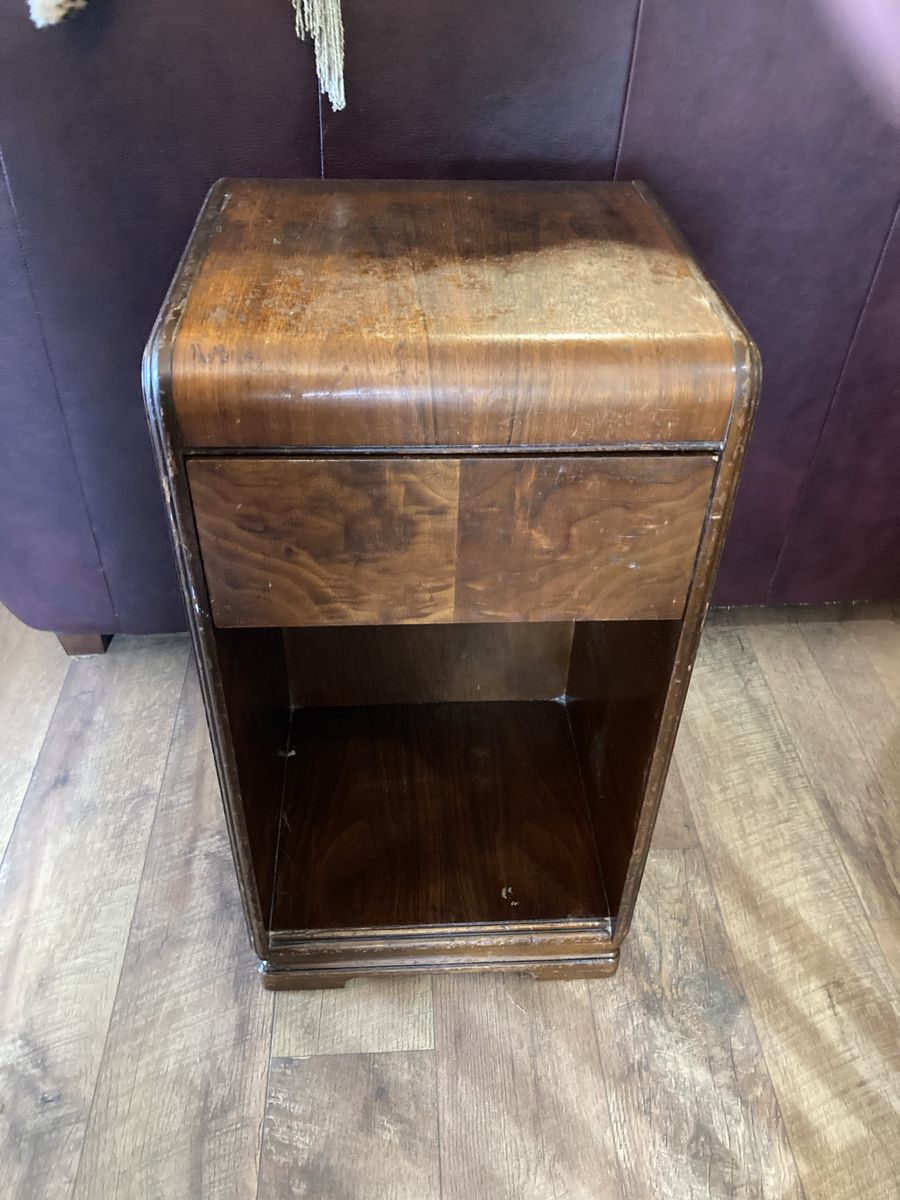 Vintage Waterfall Wooden Nightstand End Table with Drawer and Storage Cubby