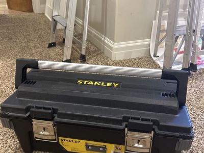 Stanley 16-inch Black Plastic Essential Toolbox with Metal Latches & Portable Tray, Made in USA