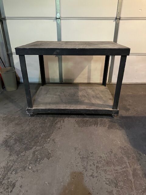 Wood work table with wheels