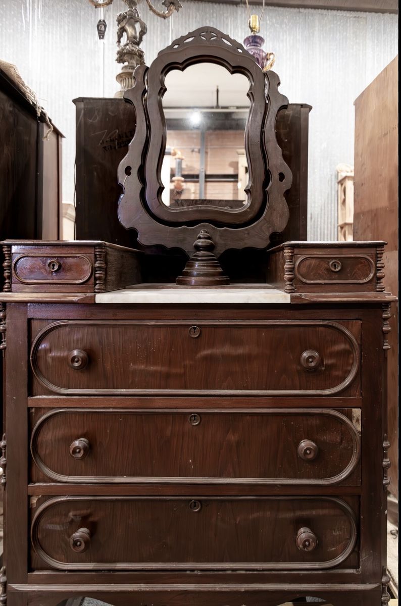 FREE. Antique Solid Wood Dresser Vanity with Swivel Mirror & Marble Top Insert