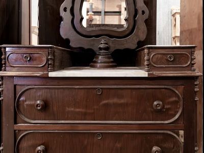 FREE. Antique Solid Wood Dresser Vanity with Swivel Mirror & Marble Top Insert