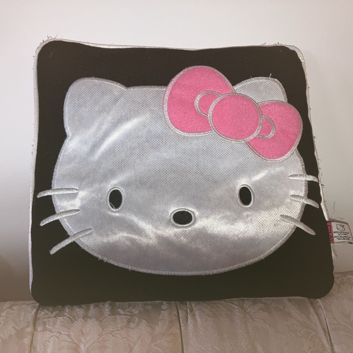Sanrio Hello Kitty Plush Throw Pillow, Black & Pink, 13” x 14”, 2011 Edition