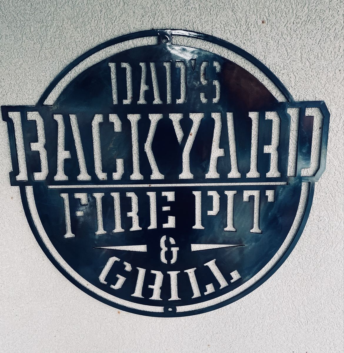 Metal Wall Art Decor "Dad's Backyard Fire Pit & Grill" Sign - Patio Barbecue Man Cave Decor!