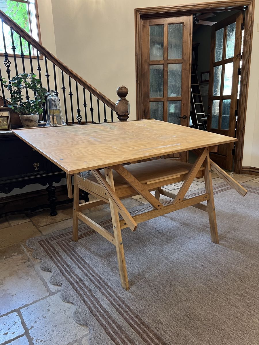 Vintage Solid-Wood Adjustable Drafting & Art Table with Drawer