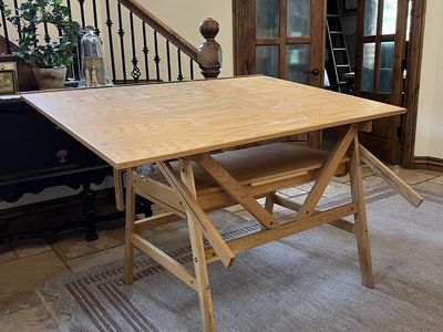 Vintage Solid-Wood Adjustable Drafting & Art Table with Drawer