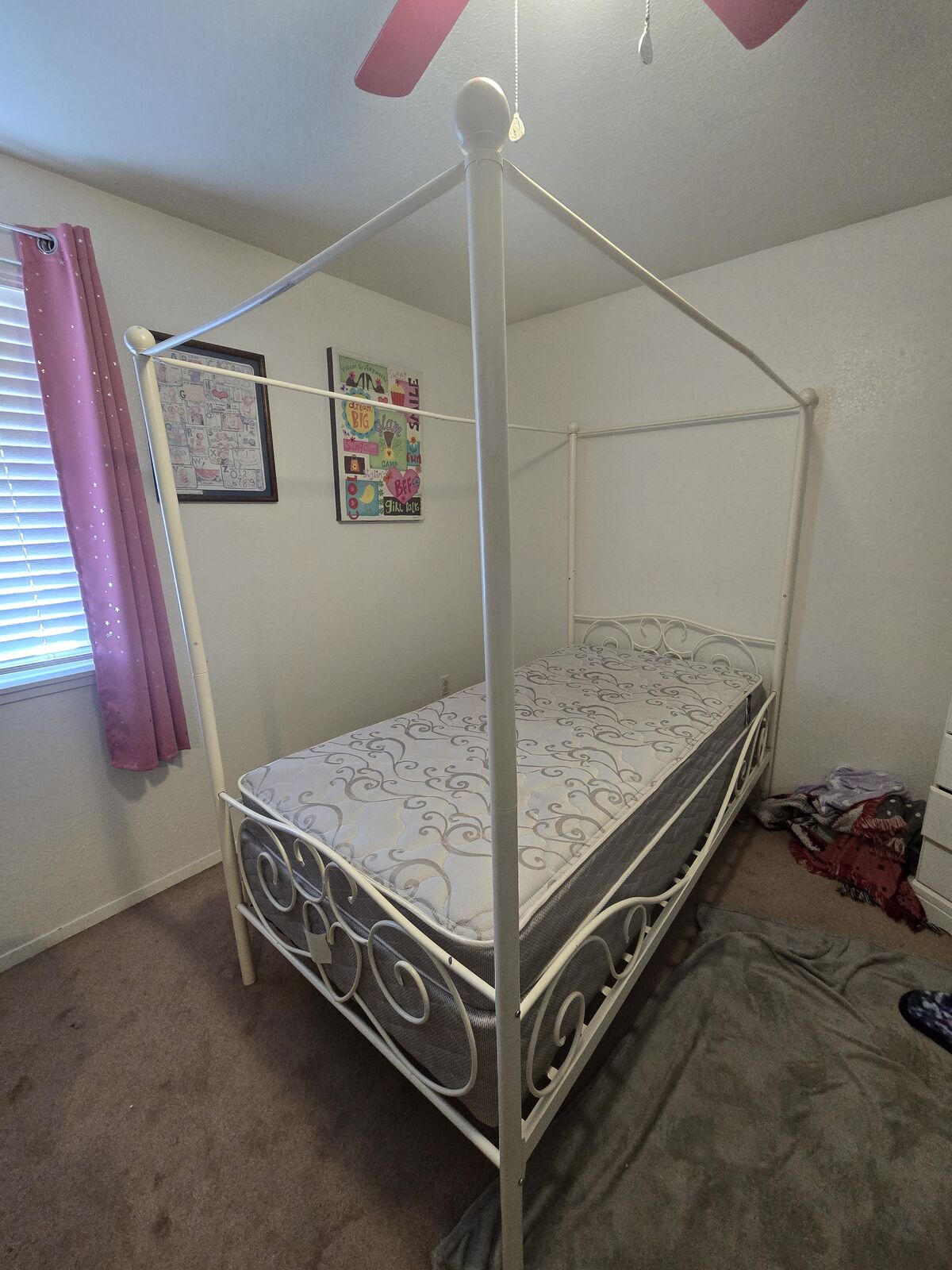Twin size canopy bedframe with free mattress