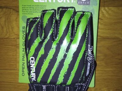 Century Brave Youth L/XL Open Palm Training Gloves - Green/Black, Advanced Foam Core, Grab Tab