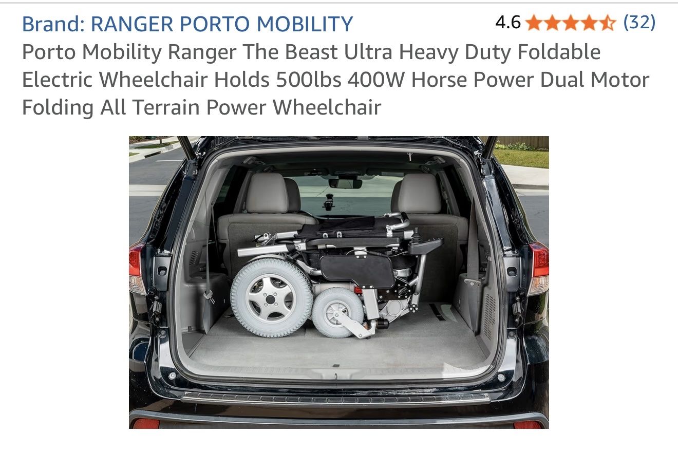 RANGER PORTO MOBILITY Ranger The Beast Ultra Heavy Duty Foldable Electric Wheelchair 500lbs Capacity