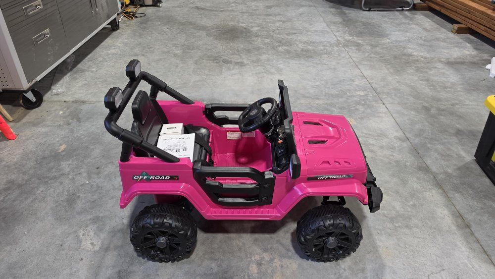 Pink Off-Road 12V Electric Ride On Truck Toy with Manual and Seatbelt Similar to Power Wheels and Remote