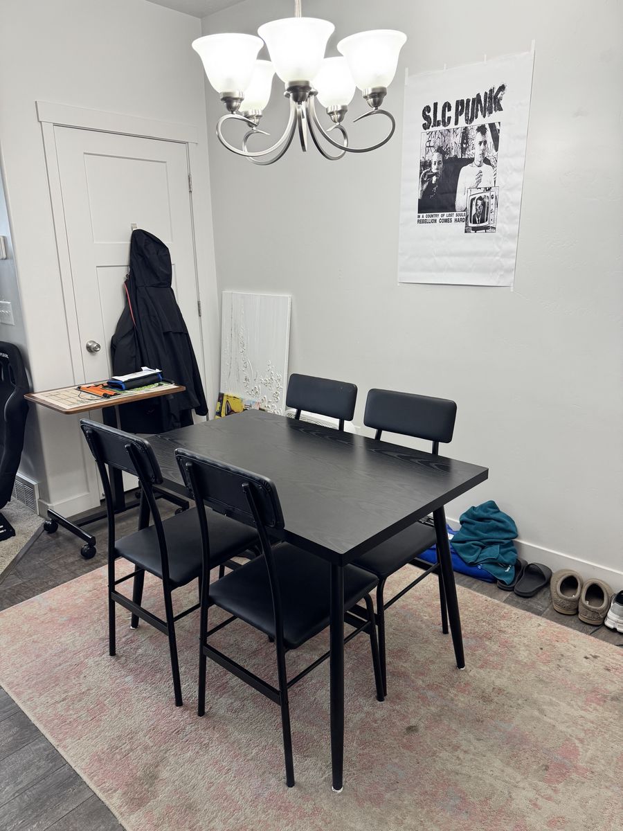 Black Modern Dining Table with 4 Matching Chairs