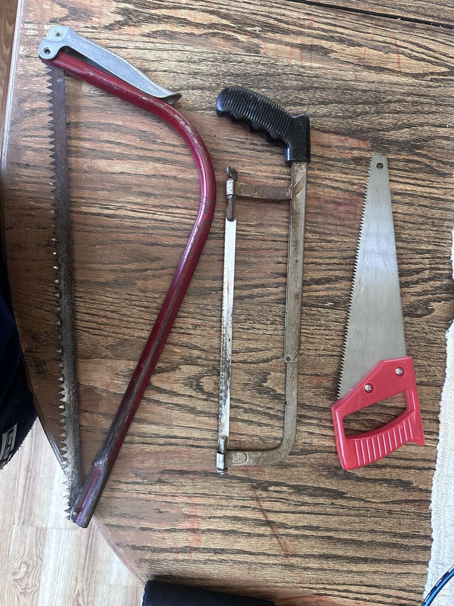 Vintage Hand Saw Lot Bow Hacksaw Panel Saw Woodworking Tools Set of 3