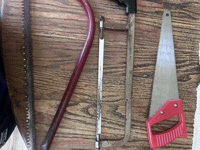 Vintage Hand Saw Lot Bow Hacksaw Panel Saw Woodworking Tools Set of 3