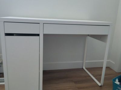 Ikea White Modern Desk with Drawer & Storage Cabinet