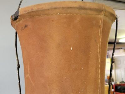 Vintage Canvas Fire Bucket with Wood Handle - Collectible Firefighting Equipment
