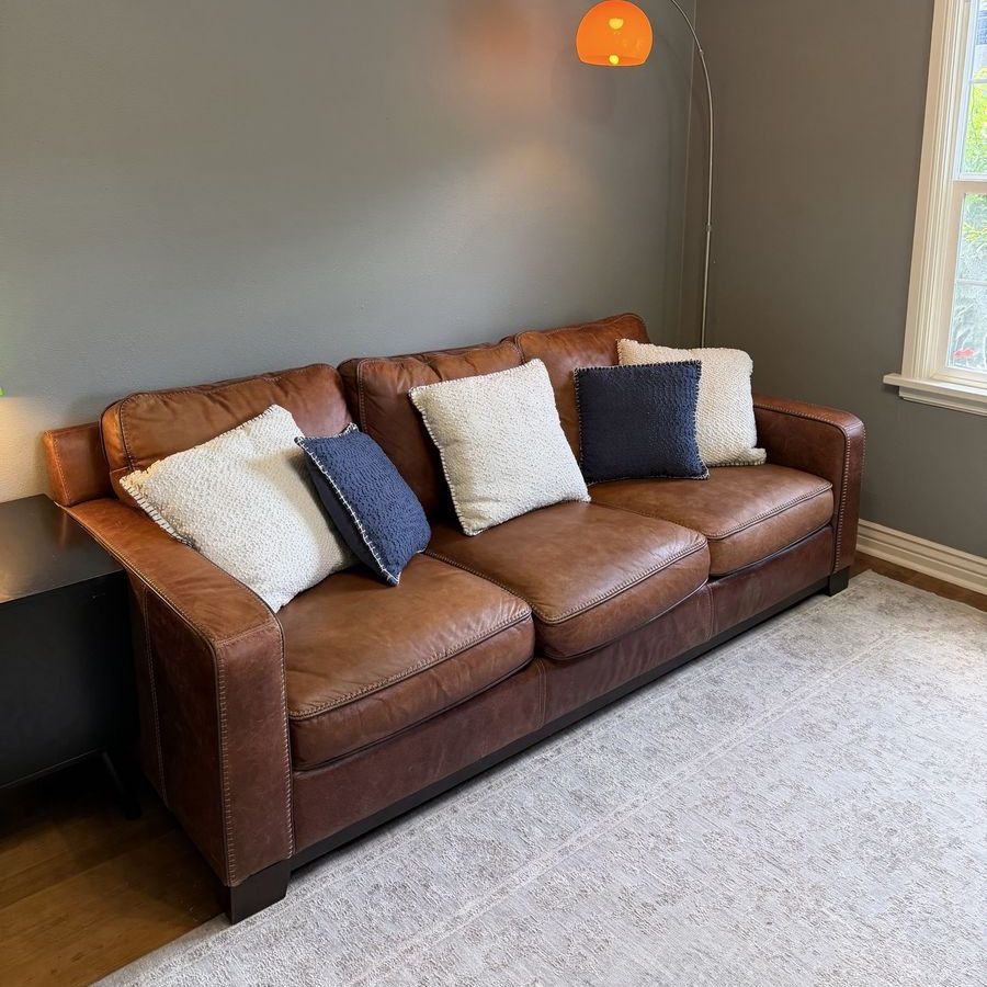 Brown Genuine Leather Couch - Great Condition