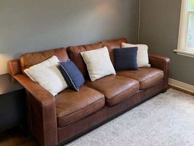 Brown Genuine Leather Couch - Great Condition