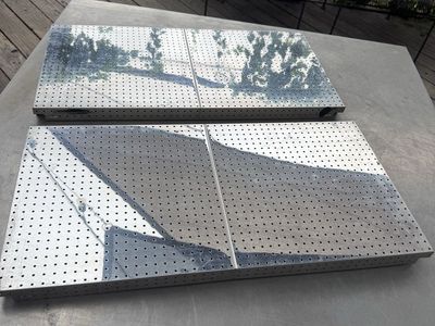 Vintage stainless steel ceiling tiles.