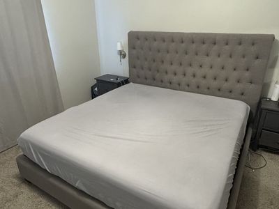 King Size Upholstered Tufted Platform Bed Frame Grey Fabric