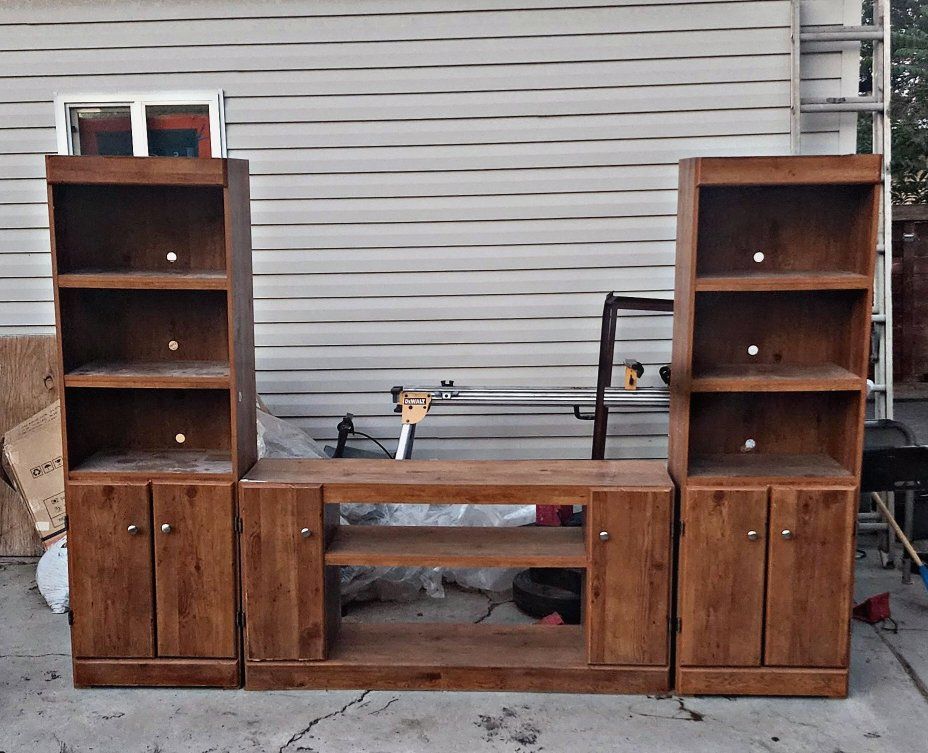 3-Piece Wooden Entertainment Center Unit with Media Console and Shelving
