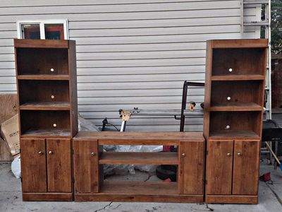 3-Piece Wooden Entertainment Center Unit with Media Console and Shelving