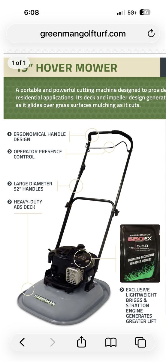GreenMan 19 Inch Hover Mower Briggs & Stratton Engine GHG190-BS550