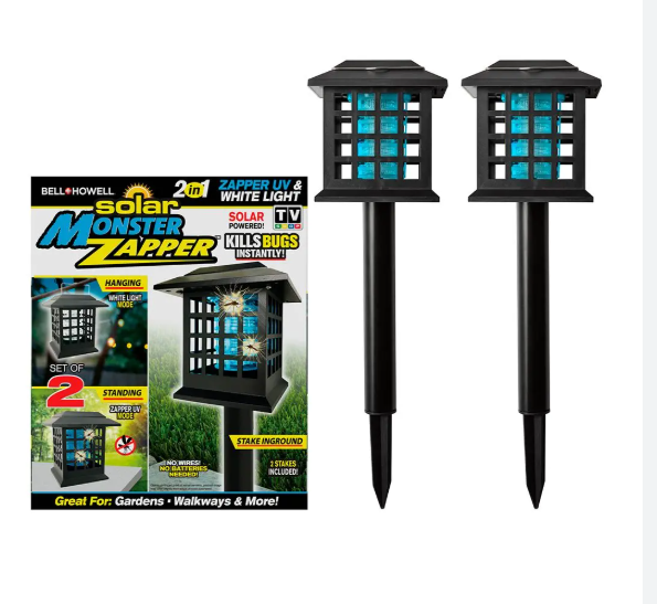 Bell + Howell Solar Monster Zapper 2-in-1 UV/White Light Bug Zappers (Set of 2)-Section A